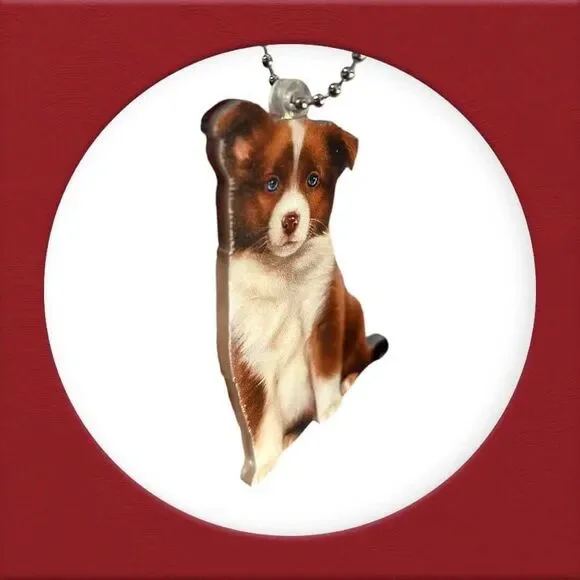 Cute Brown Border Collie Acrylic Keychain – Adorable Dog Hanging Ornament - Picture 3 of 5